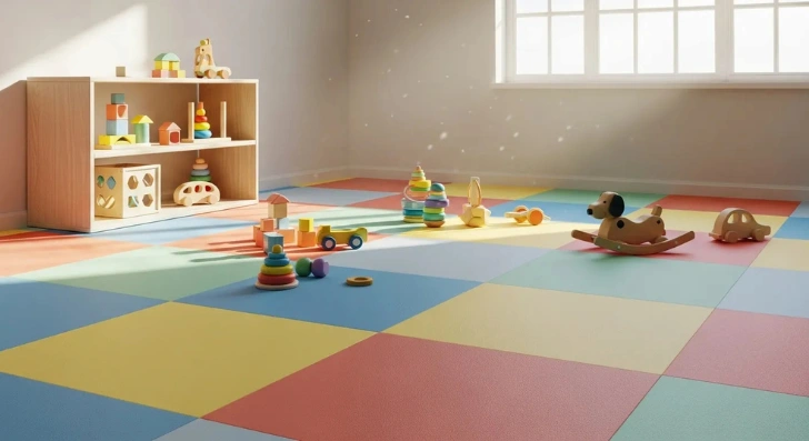 Kids playing safely on rubber flooring in Dubai homes.