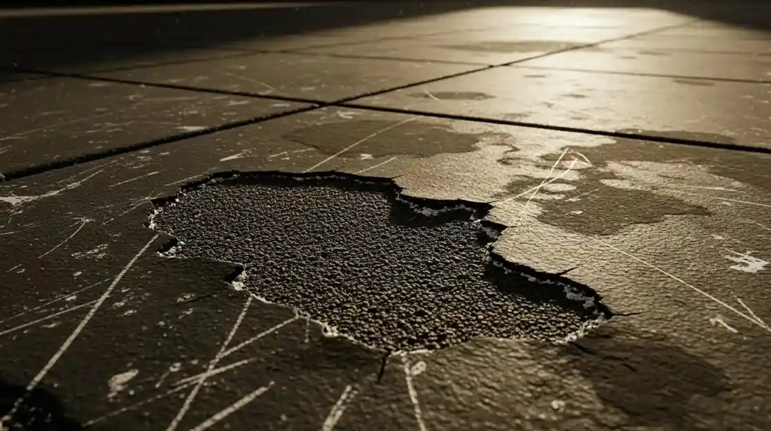 Worn out rubber flooring before renovation